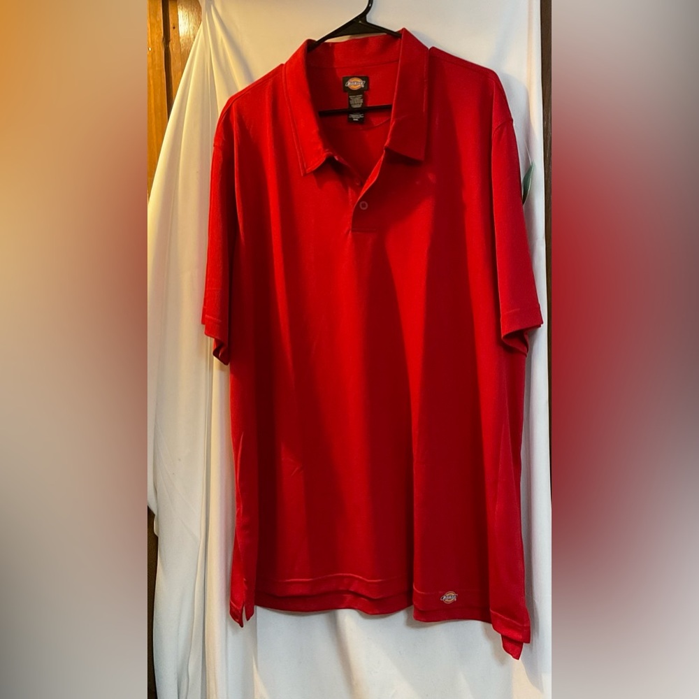 Dickies: Red 3XL short sleeves collared three buttons up/down polo/golf shirt.